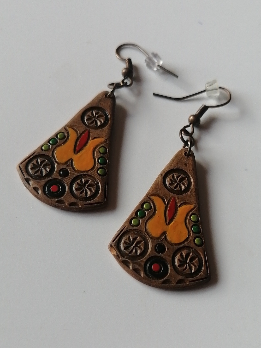 Handcrafted Hungarian Folk Art Clay Bohemian Tribal Dangle Earrings